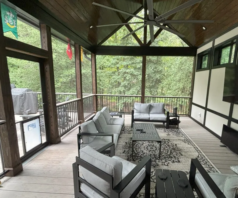 Raleigh, NC screened-in porch builder Landvision Designs created this beautiful porch.